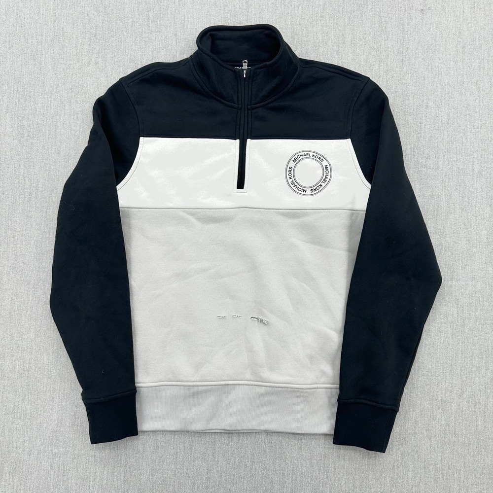 Michael Kors Quarter Zip Mens Large Sweatshirt Black White Colorblock Pullover - Picture 2 of 8